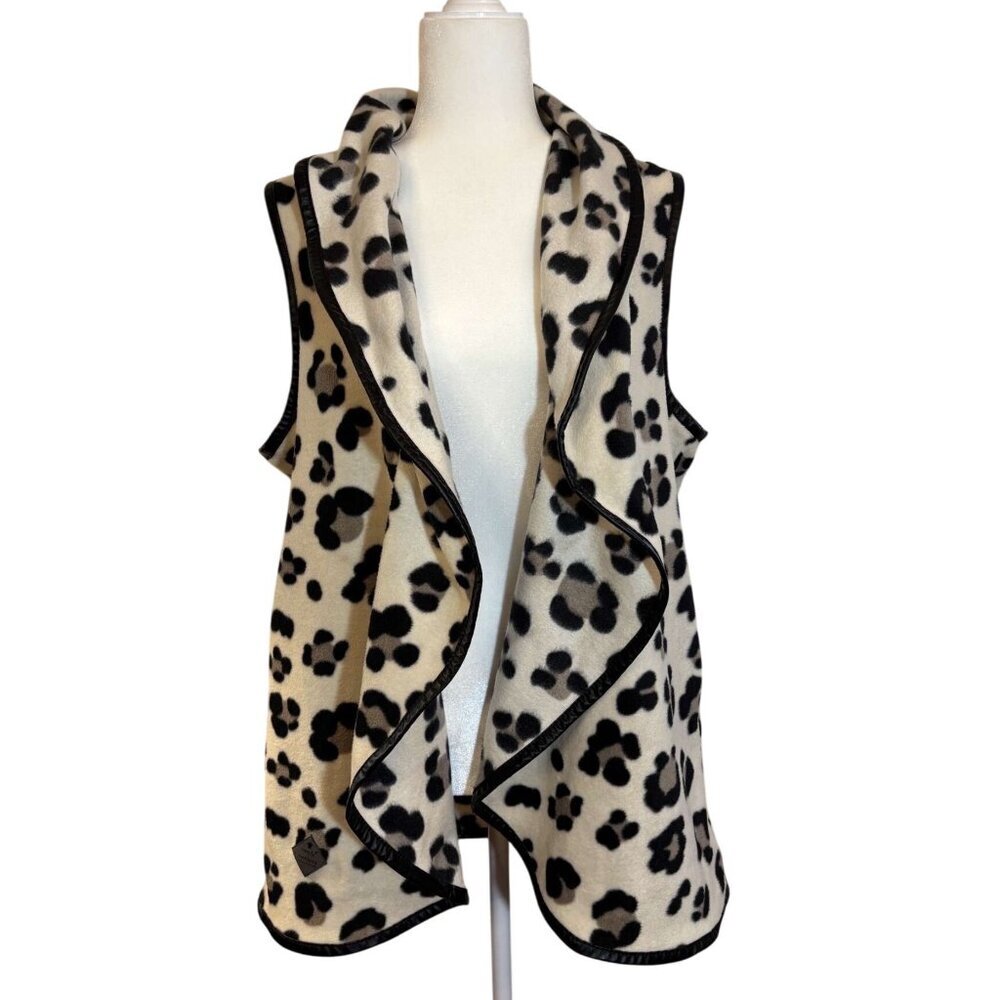 Simply Southern Womens Sleeveless Fleece Leopard Print Open Front Vest S